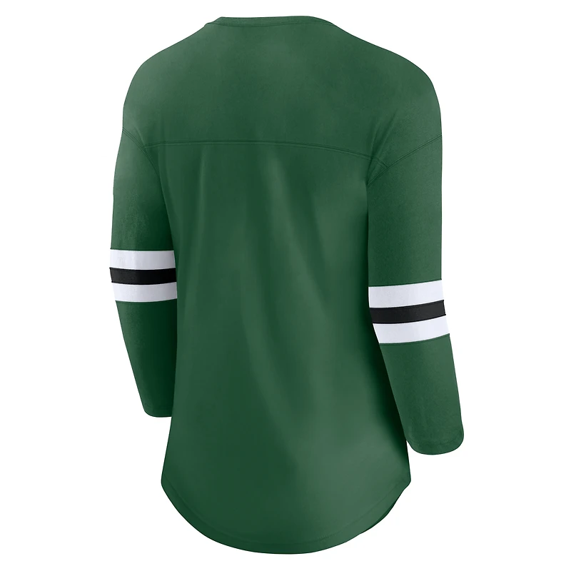 T-shirt à manches 3/4 avec logo de la première équipe des New York Jets Fanatics Green pour femmes