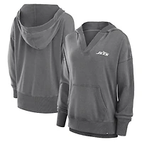 Women's Fanatics  Heather Charcoal New York Jets Initiative Snow Wash French Terry V-Neck Pullover Hoodie