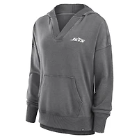 Women's Fanatics  Heather Charcoal New York Jets Initiative Snow Wash French Terry V-Neck Pullover Hoodie