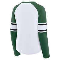 Women's Fanatics White/Green New York Jets Redzone Blitz Package Raglan Lace-Up V-Neck Long Sleeve T-Shirt