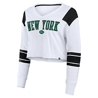 Women's Fanatics  White New York Jets Stretch Cropped Fashion Long Sleeve T-Shirt
