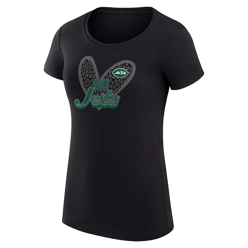 T-shirt léger à imprimé animalier G-III 4Her par Carl Banks pour femme, coupe ultra-ajustée, motif cœur, New York Jets
