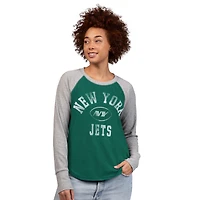 T-shirt à manches longues raglan en tricot gaufré G-III 4Her par Carl Banks pour femme, vert/gris chin