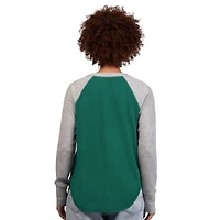 T-shirt à manches longues raglan en tricot gaufré G-III 4Her par Carl Banks pour femme, vert/gris chin