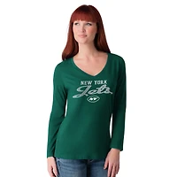 Women's G-III 4Her by Carl Banks Green New York Jets Post Season Long Sleeve V-Neck T-Shirt
