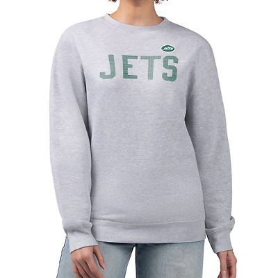 Women's G-III 4Her by Carl Banks Heather Gray New York Jets Dot Print Fleece Pullover Sweatshirt