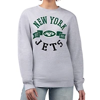 Women's G-III 4Her by Carl Banks Heather Gray New York Jets Large Round Team Graphic Fleece Pullover Sweatshirt