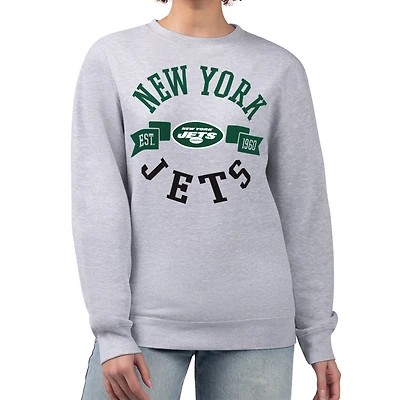 Women's G-III 4Her by Carl Banks Heather Gray New York Jets Large Round Team Graphic Fleece Pullover Sweatshirt