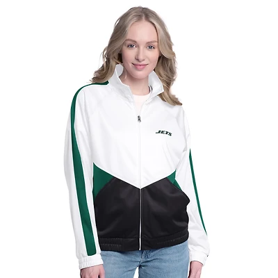 Veste de survêtement à fermeture éclair complète G-III 4Her par Carl Banks pour femme, blanche/verte, motif New York Jets Rally Rhinestone