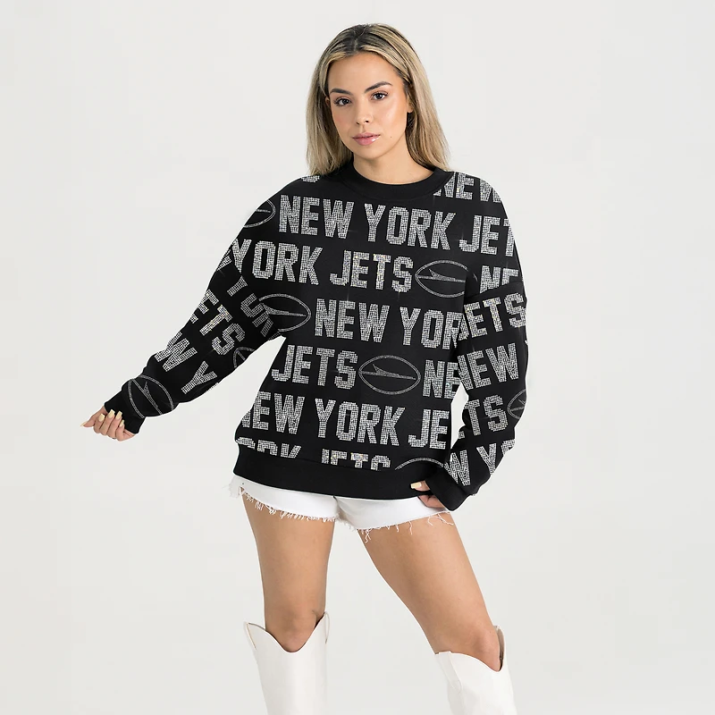 Sweat-shirt oversize noir à strass des New York Jets, collection Gameday Couture pour femmes