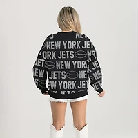 Women's Gameday Couture Black New York Jets Oversized Hype Era Rhinestone Text Sweatshirt