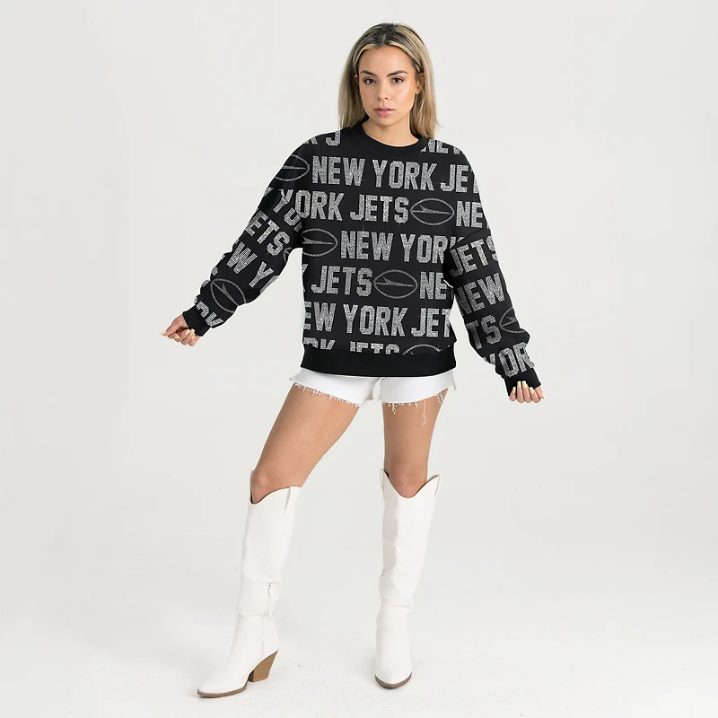 Sweat-shirt oversize noir à strass des New York Jets, collection Gameday Couture pour femmes