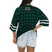 T-shirt à col en V jersey rayures sportives et strass pour femme, vert, Gameday Couture, Kickoff Time, New York Jets