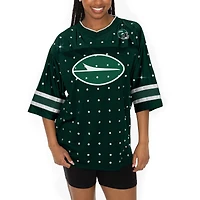 T-shirt à col en V jersey rayures sportives et strass pour femme, vert, Gameday Couture, Kickoff Time, New York Jets