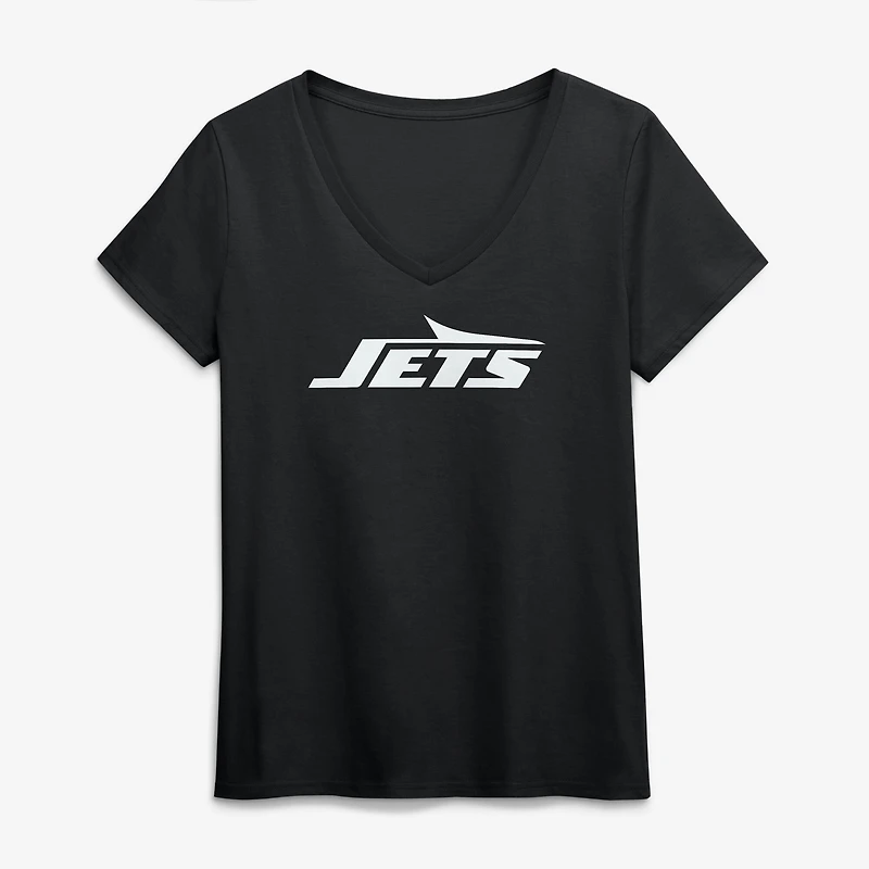 Women's Logo Athletic Black New York Jets Primary V-Neck T-Shirt