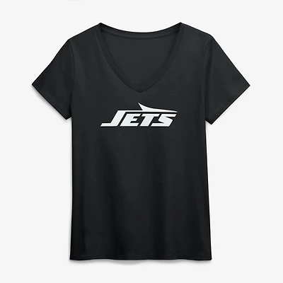 Women's Logo Athletic Black New York Jets Primary V-Neck T-Shirt