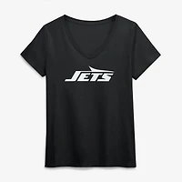 Women's Logo Athletic Black New York Jets Primary V-Neck T-Shirt