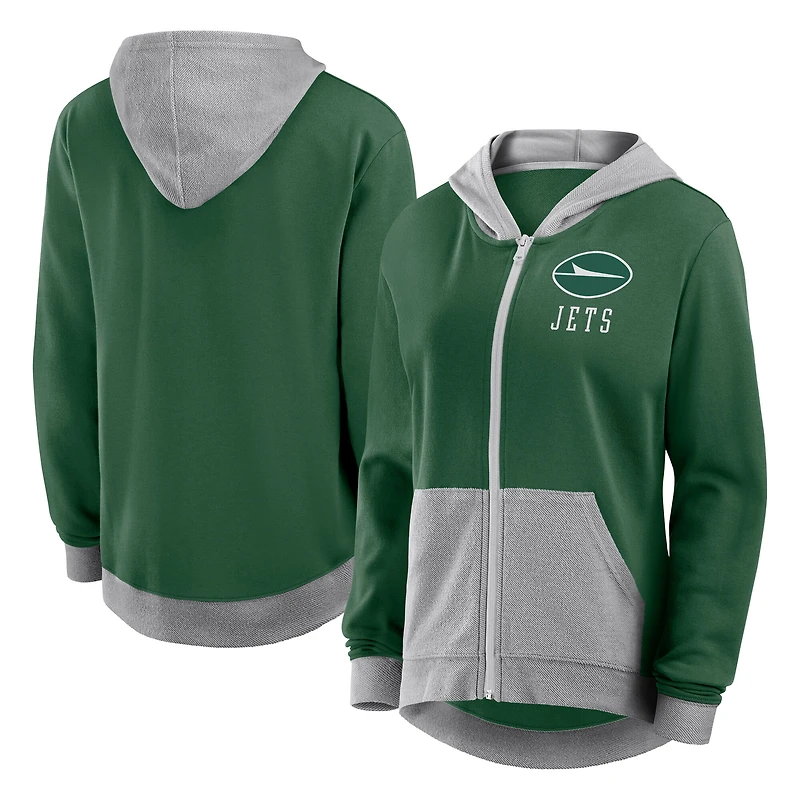 Sweat à capuche zippé en molleton French Terry vert athlétique avec logo des New York Jets pour femme