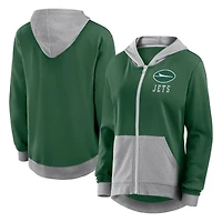 Sweat à capuche zippé en molleton French Terry vert athlétique avec logo des New York Jets pour femme