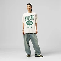 T-shirt boyfriend Mitchell & Ness crème pour femme, logo New York Jets