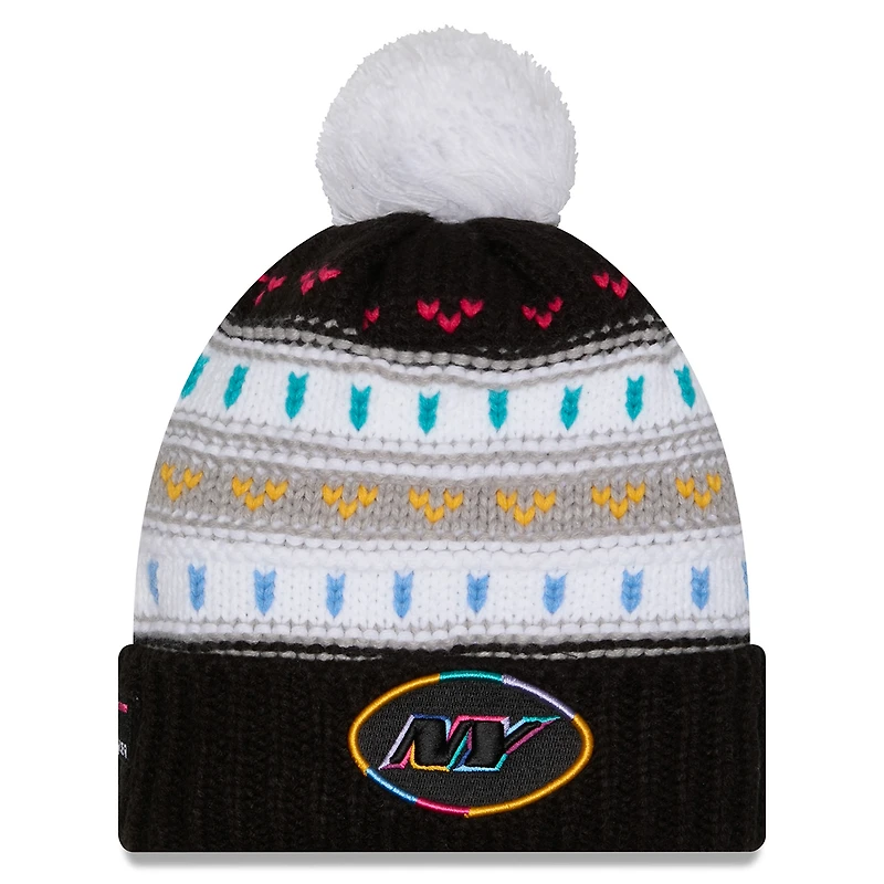 Bonnet à revers et pompon NFL Crucial Catch 2025 New Era pour femme, noir, New York Jets