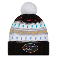 Bonnet à revers et pompon NFL Crucial Catch 2025 New Era pour femme, noir, New York Jets