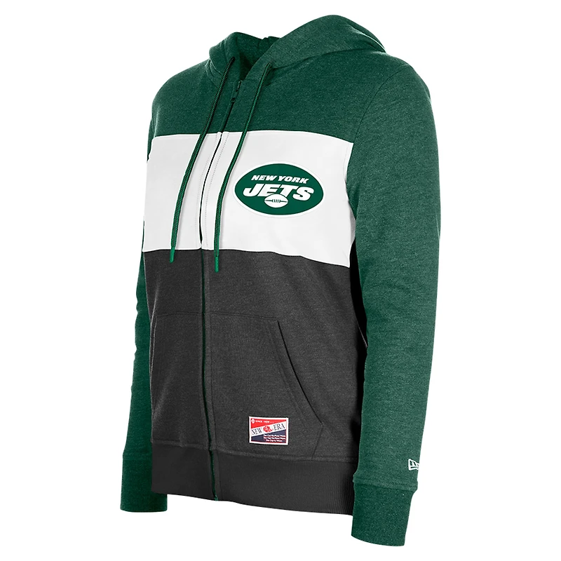 Sweat à capuche entièrement zippé blocs de couleurs New Era York Jets pour femme vert