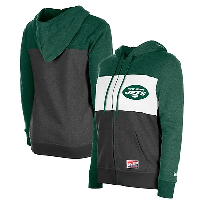 Women's New Era Green York Jets Color-Block Full-Zip Hoodie