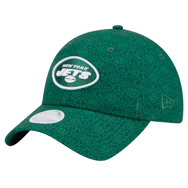 Casquette réglable verte New Era New York Jets Smiley 9TWENTY pour femme