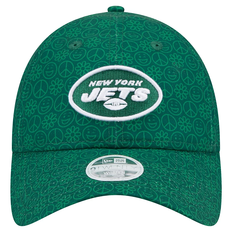 Casquette réglable verte New Era New York Jets Smiley 9TWENTY pour femme