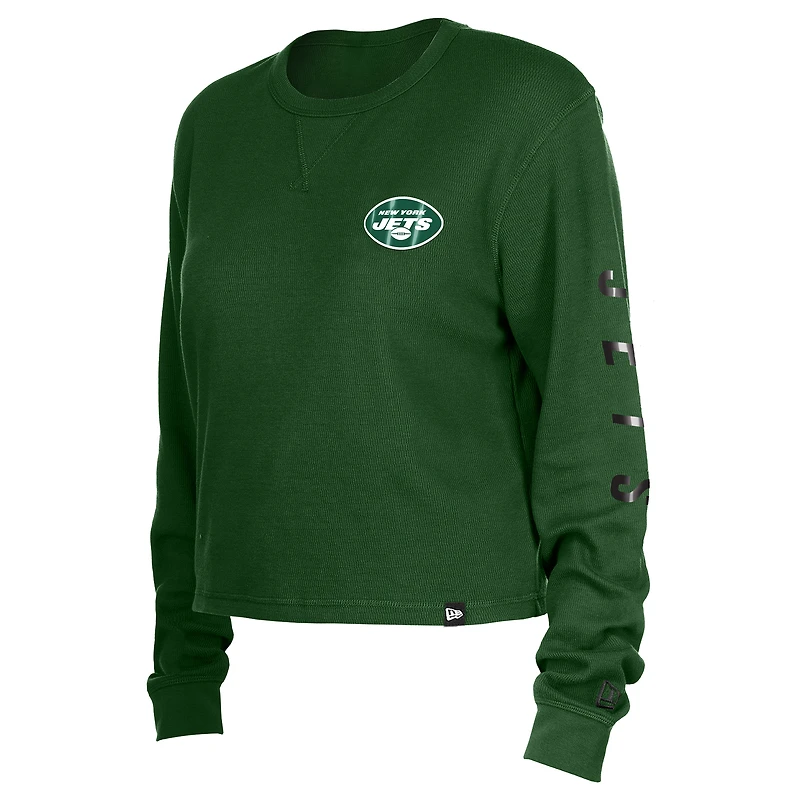 Women's New Era  Green York Jets Sport Night Thermal Long Sleeve Cropped T-Shirt