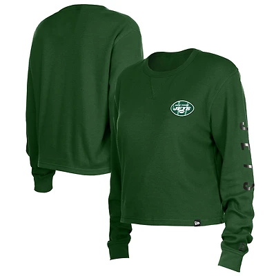 Women's New Era  Green York Jets Sport Night Thermal Long Sleeve Cropped T-Shirt