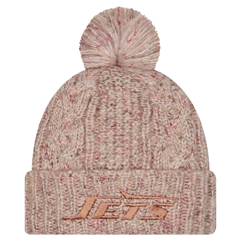 Bonnet tricoté à revers tendance avec pompon New Era Stone New York Jets pour femme