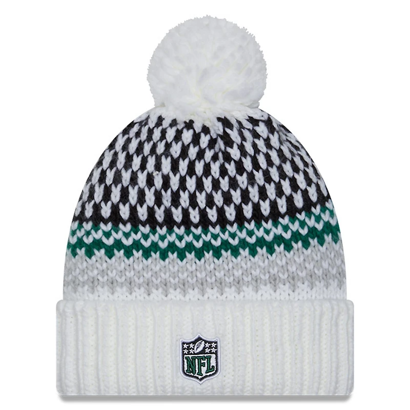 Bonnet en tricot à revers avec pompon New York Jets 2023 Sideline pour femme de New Era, blanc