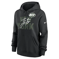 Women's Nike Black New York Jets Wordmark Club Fleece Pullover Hoodie
