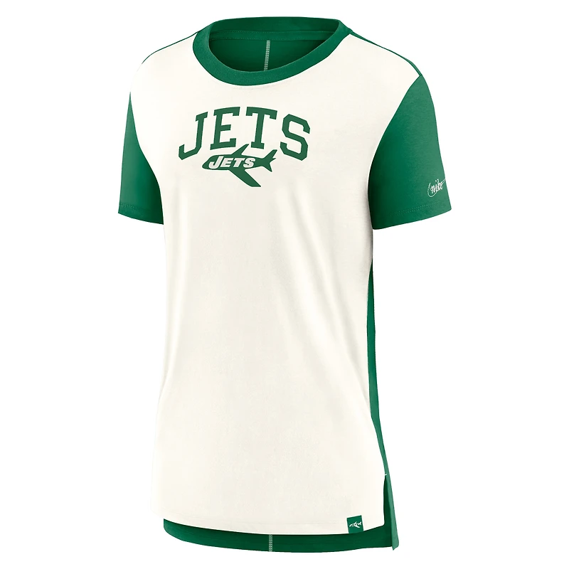 T-shirt tri-mélange Nike Jets New York crème/vert Kelly pour femme