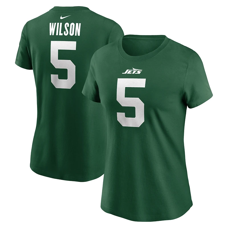T-shirt Nike vert Garrett Wilson pour femme avec nom et numéro de joueur des New York Jets