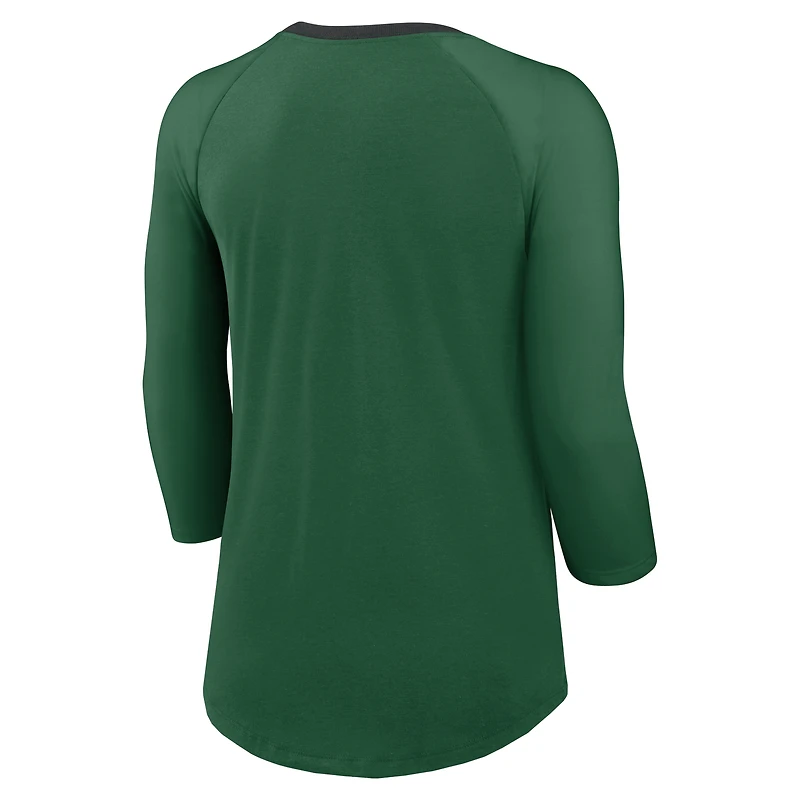 Women's Nike Green New York Jets Raglan 3/4 Sleeve T-Shirt