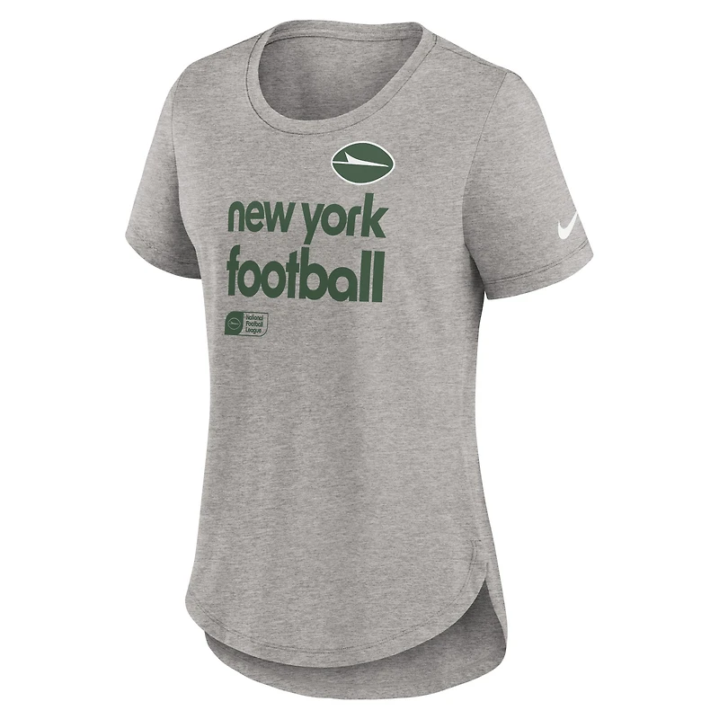 T-shirt Nike gris chiné pour femme, motif Team Shout-Out Tri-Blend des New York Jets