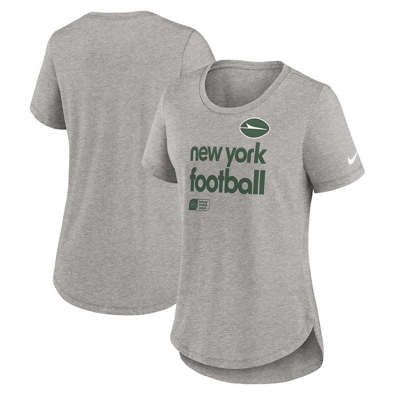 T-shirt Nike gris chiné pour femme, motif Team Shout-Out Tri-Blend des New York Jets