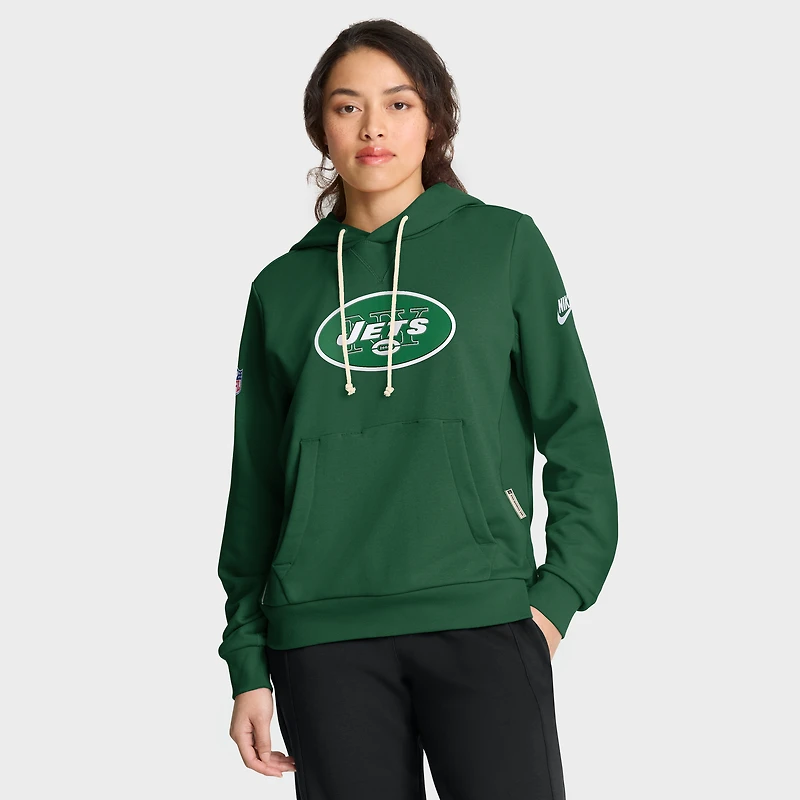 Sweat à capuche Nike Kelly Green New York Jets Throwback Sideline Standard Issue Dri-FIT pour femme
