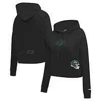 Sweat à capuche court imprimé bijou Pro Standard pour femme, noir, New York Jets