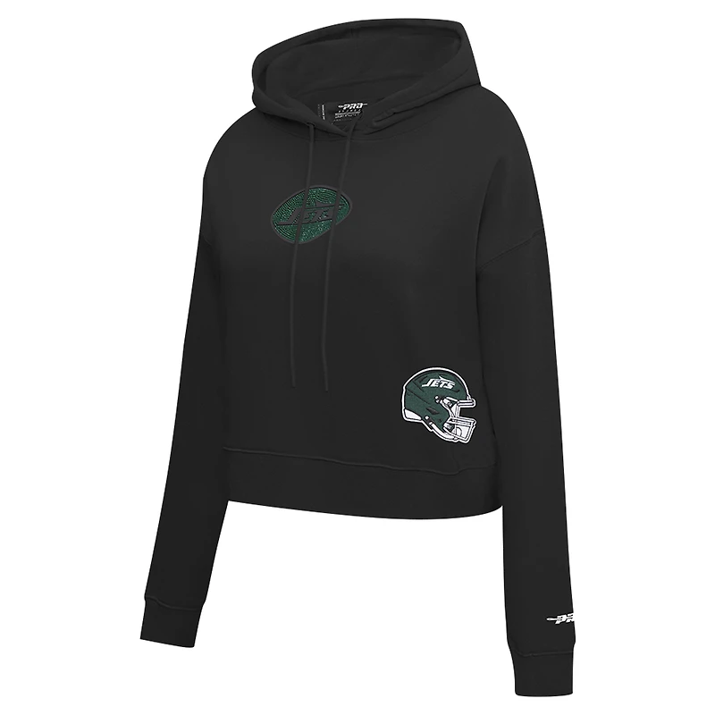 Sweat à capuche court imprimé bijou Pro Standard pour femme, noir, New York Jets