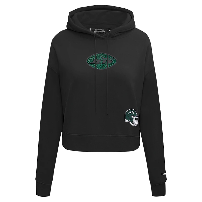 Sweat à capuche court imprimé bijou Pro Standard pour femme, noir, New York Jets