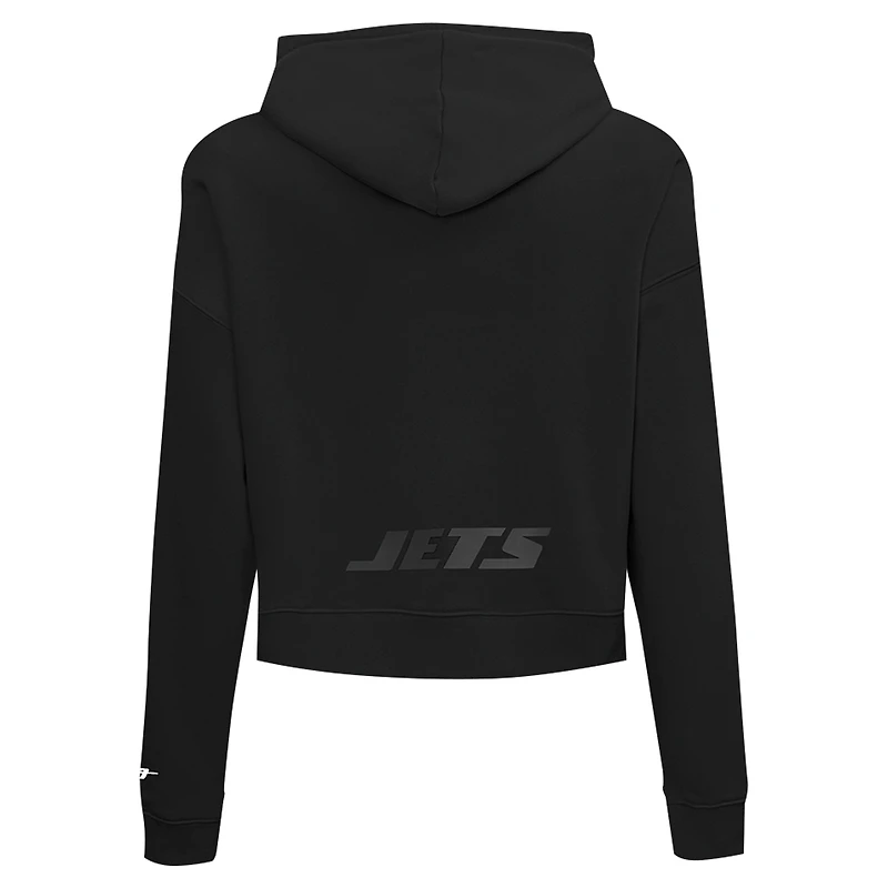 Women's Pro Standard Black New York Jets Jeweled Cropped Pullover Hoodie
