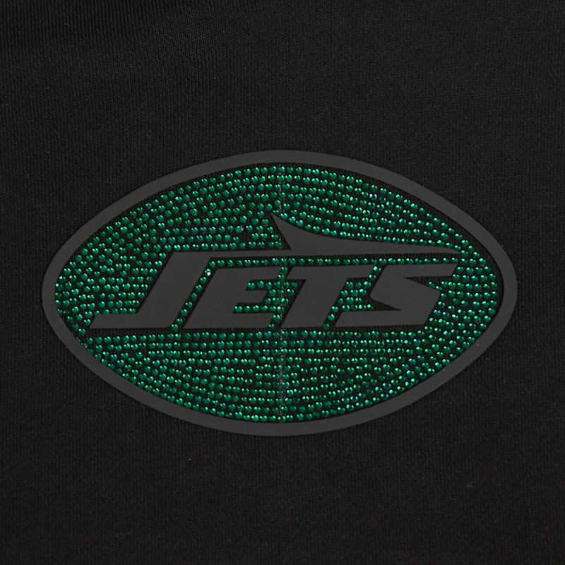 Women's Pro Standard Black New York Jets Jeweled Cropped Pullover Hoodie