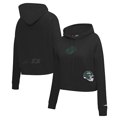 Sweat à capuche court imprimé bijou Pro Standard pour femme, noir, New York Jets
