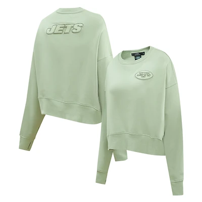 Women's Pro Standard  Light Green New York Jets Oversized Cropped Neutral Pullover Sweatshirt