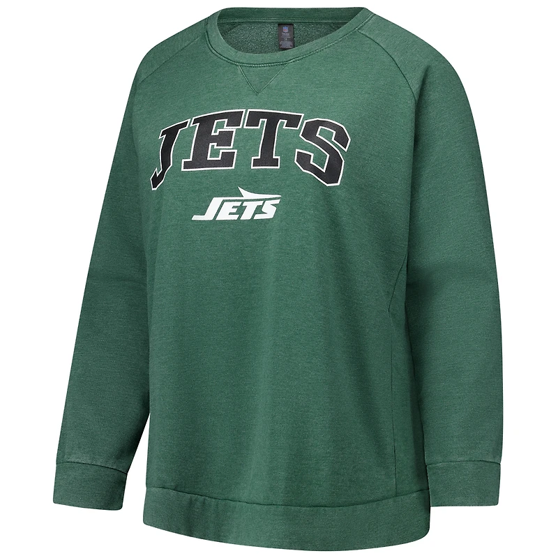Sweat-shirt raglan délavé à l'acide pour femme, vert chiné, grande taille, des New York Jets