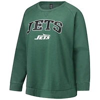 Sweat-shirt raglan délavé à l'acide pour femme, vert chiné, grande taille, des New York Jets